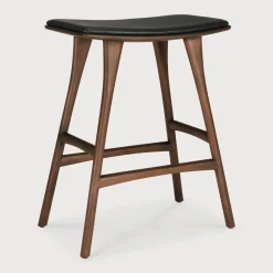 Ethnicraft Barkruk Osso Hout en Leder (zithoogte 67cm)* Barkruk Leer / Kunstleer