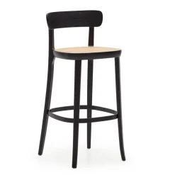 Kave Home Barkruk Romane Beukenhout en rotan (zithoogte 75cm)* Barkruk Met Rugleuning|Barkruk Hout
