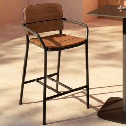 Kave Home Barstoel Algueret Eucalyptushout (zithoogte 66cm)* Barkrukken|Barkruk Met Rugleuning