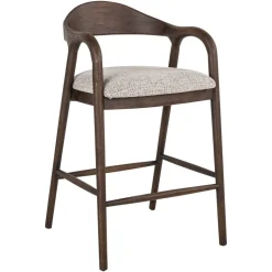 Richmond Interiors Barstoel Mihara Geweven stof en hout, kleur Mocca (zithoogte 70cm)* Barkruk Met Rugleuning