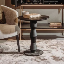 Tower Living Bijzettafel Brunello Mangohout, 57cm hoog* Zwarte Bijzettafel|Ronde Bijzettafel