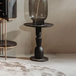 Tower Living Bijzettafel Brunello Mangohout, 60cm hoog* Zwarte Bijzettafel|Ronde Bijzettafel