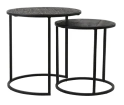 Light & Living Bijzettafel Doba Set van 2 stuks, hout antiek-mat zwart* Zwarte Bijzettafel|Ronde Bijzettafel