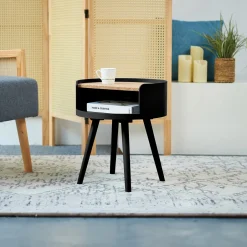 Artistiq Living Bijzettafel Kyeshia Kurk, Ø40cm* Zwarte Bijzettafel