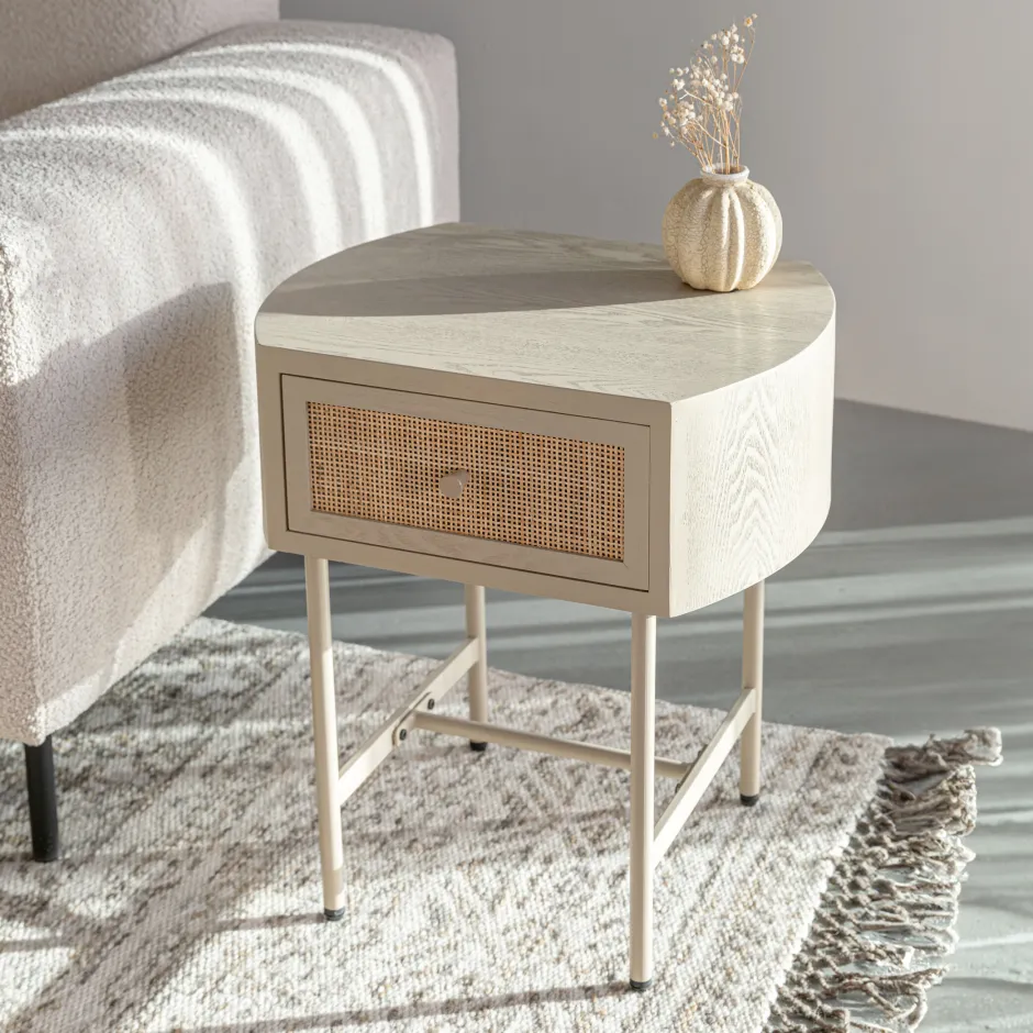 ZILT Bijzettafel / Nachtkastje Meja Rattan / Webbing, Met 1 lade, kleur beige* Nachtkastjes|Nachtkastjes