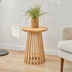 Artistiq Living Bijzettafel Nikkie Hevea hout, 40cm* Zwarte Bijzettafel|Ronde Bijzettafel