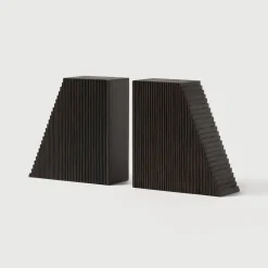 Ethnicraft Boekenstandaard Grooves Mahoniehout, Set van 2 stuks, kleur* Tijdschriftenhouders