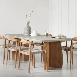 DTP Home Deens Ovale Eettafel Nova Travertinlook en teakhout* Travertin Eettafel|Ovale Eettafel