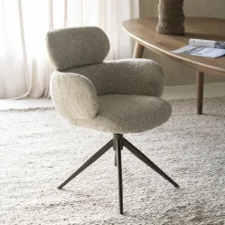Eleonora Draaibare Eetkamerstoel Darcio Geweven stof* Beige Eetkamerstoelen|Draaibare Eetkamerstoelen