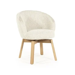 Eleonora Draaibare Eetkamerstoel Livia Bouclé en eikenhout* Beige Eetkamerstoelen|Eetkamerstoelen Bouclé / Teddy