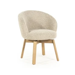 Eleonora Draaibare Eetkamerstoel Livia Bouclé en eikenhout* Beige Eetkamerstoelen|Eetkamerstoelen Bouclé / Teddy