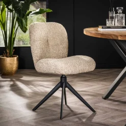 LifestyleFurn Draaibare Eetkamerstoel Lovie Bouclé* Beige Eetkamerstoelen|Eetkamerstoelen Bouclé / Teddy
