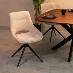 LABEL51 Draaibare Eetkamerstoel Marlow Elite stof* Beige Eetkamerstoelen|Draaibare Eetkamerstoelen