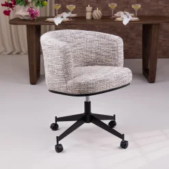 Richmond Interiors Draaibare Eetkamerstoel Rochenne Op wielen, kleur l* Bureaustoelen|Beige Eetkamerstoelen