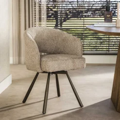 LifestyleFurn Draaibare Eetkamerstoel Shakemia Bouclé, kleur /Bruin* Beige Eetkamerstoelen|Eetkamerstoelen Met Armleuning