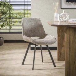 LifestyleFurn Draaibare Eetkamerstoel Tamaine Chenille* Chenille Eetkamerstoelen|Beige Eetkamerstoelen