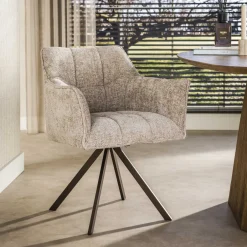 LifestyleFurn Draaibare Eetkamerstoel Thandie Hoven stof en bruin staal* Eetkamerstoelen Met Armleuning