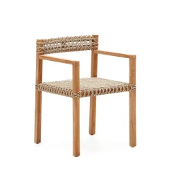 Kave Home Eetkamerstoel Giverola hout en gevlochten touw* Terrasstoelen|Beige Eetkamerstoelen
