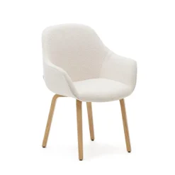 Kave Home Eetkamerstoel Aleli Teddy, Naturel onderstel* Eetkamerstoelen Bouclé / Teddy