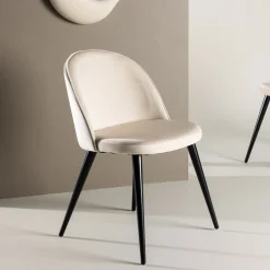 Nohr Eetkamerstoel Amon Velvet met zwarte poot* Eetkamerstoelen Velvet / Fluweel|Beige Eetkamerstoelen