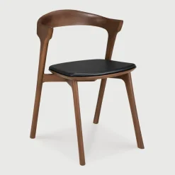 Ethnicraft Eetkamerstoel Bok Gevernist Teakhout en Leder, kleur* Eetkamerstoelen Met Leer Of Kunstleer|Eetkamerstoelen Zonder Armleuning