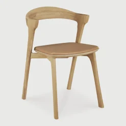 Ethnicraft Eetkamerstoel Bok Gevernist Eikenhout en Leder, kleur* Eetkamerstoelen Met Leer Of Kunstleer|Eetkamerstoelen Zonder Armleuning
