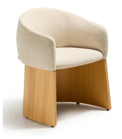Kave Home Eetkamerstoel Bosca Chenille en eiken, kleur* Chenille Eetkamerstoelen|Beige Eetkamerstoelen