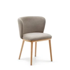 Kave Home Eetkamerstoel Ciselia Chenille en essenhout* Chenille Eetkamerstoelen|Beige Eetkamerstoelen