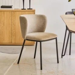 Kave Home Eetkamerstoel Ciselia Chenille* Chenille Eetkamerstoelen|Beige Eetkamerstoelen