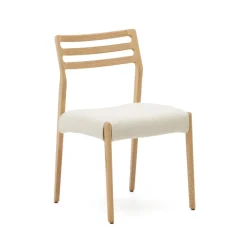 Kave Home Eetkamerstoel Cudia Eikenhout en chenille* Chenille Eetkamerstoelen|Eetkamerstoelen Zonder Armleuning