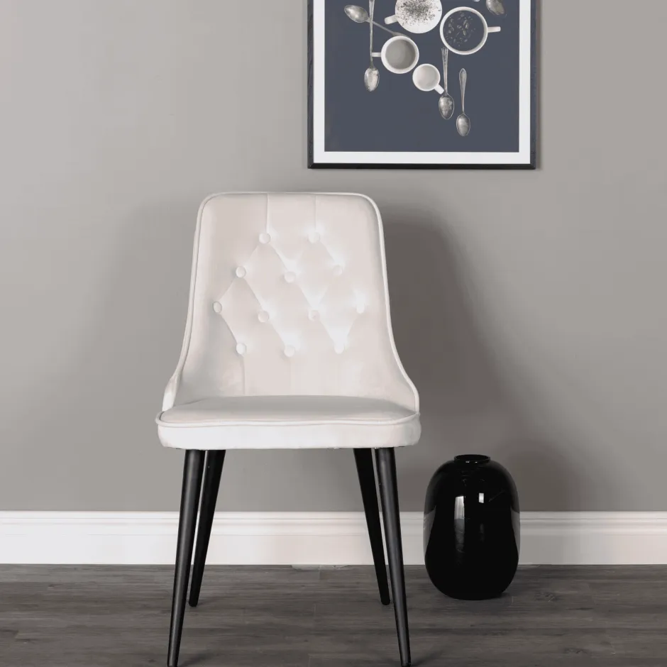 Nohr Eetkamerstoel Damar Velvet, Zwart onderstel* Eetkamerstoelen Velvet / Fluweel|Beige Eetkamerstoelen