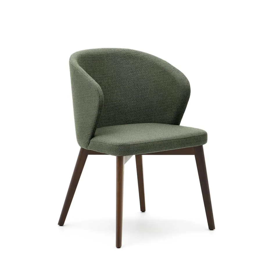 Kave Home Eetkamerstoel Darice Walnoot onderstel* Beige Eetkamerstoelen|Eetkamerstoelen Met Armleuning