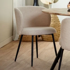 Light & Living Eetkamerstoel Elyna Teddy, kleur* Beige Eetkamerstoelen|Eetkamerstoelen Bouclé / Teddy