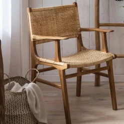 Artistiq Living Eetkamerstoel Ervin Teakhout en rotan* Eetkamerstoelen Met Armleuning
