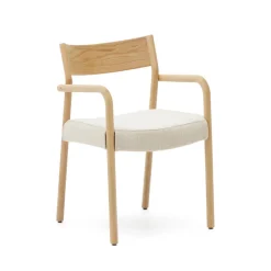 Kave Home Eetkamerstoel Falconera Eikenhout en chenille* Chenille Eetkamerstoelen|Eetkamerstoelen Met Armleuning