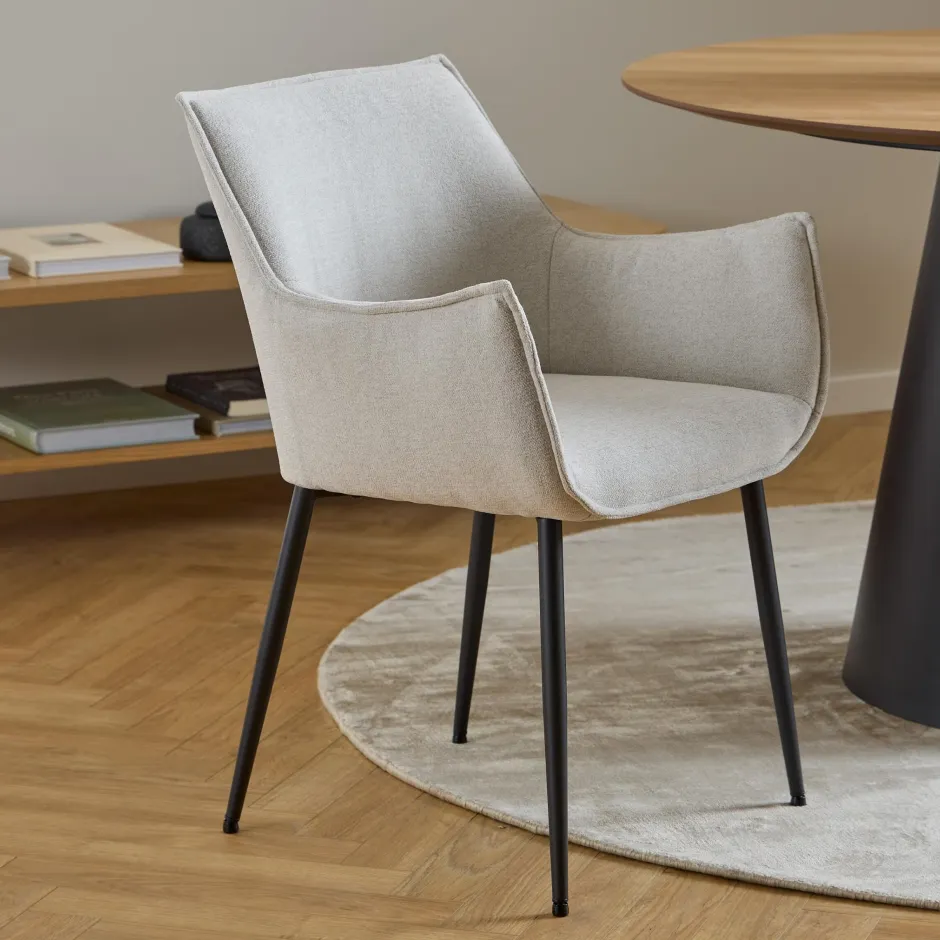Bendt Eetkamerstoel Jestin Structuurstof* Eetkamerstoelen Met Armleuning|Beige Eetkamerstoelen