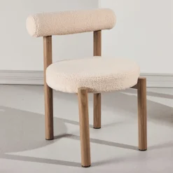 Nohr Eetkamerstoel Kashia Bouclé en houtlook* Eetkamerstoelen Bouclé / Teddy|Eetkamerstoelen Zonder Armleuning