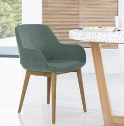 Kave Home Eetkamerstoel Konna Met houten onderstel* Beige Eetkamerstoelen|Eetkamerstoelen Met Armleuning