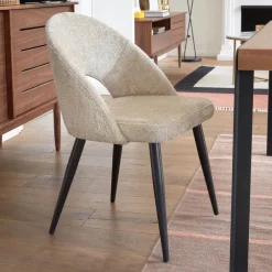 Kave Home Eetkamerstoel Mael Chenille* Chenille Eetkamerstoelen|Beige Eetkamerstoelen