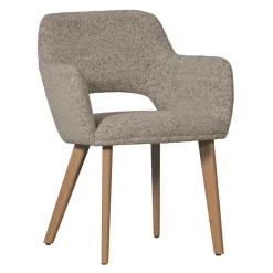WOOOD Eetkamerstoel Murat Bruin onderstel, Chenille* Chenille Eetkamerstoelen|Eetkamerstoelen Met Armleuning