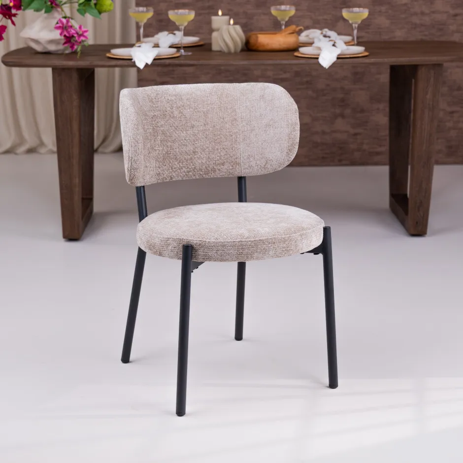 By-Boo Eetkamerstoel Oasis Chenille* Chenille Eetkamerstoelen|Beige Eetkamerstoelen