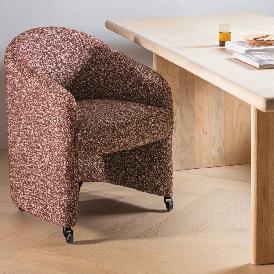 WOOOD Eetkamerstoel op wielen Cordo Melange stof* Eetkamerstoelen Met Armleuning