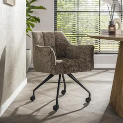 LifestyleFurn Eetkamerstoel op wielen Thandie Hoven stof en zwart onderstel* Eetkamerstoelen Met Armleuning