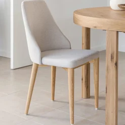 Kave Home Eetkamerstoel Rosie Chenille* Beige Eetkamerstoelen|Eetkamerstoelen Zonder Armleuning