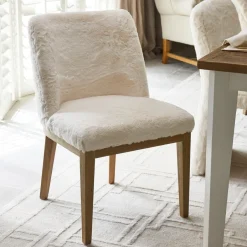 Rivièra Maison Eetkamerstoel Whistler Rubberhout en Faux Fur, kleur* Eetkamerstoelen Bouclé / Teddy|Eetkamerstoelen Zonder Armleuning
