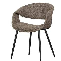 WOOOD Eetkamerstoel Yossi Zwart onderstel, Geweven stof* Beige Eetkamerstoelen|Eetkamerstoelen Met Armleuning