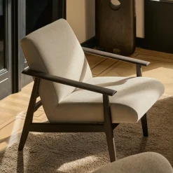 Ethnicraft Fauteuil Aspekt Gevernist Teakhout en stof, kleur Warm Ash* Fauteuil Stof / Textiel