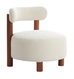 Light & Living Fauteuil Ferentino Acaciahout en Bouclé, kleur Crème* Fauteuil Stof / Textiel|Fauteuil Bouclé / Teddy