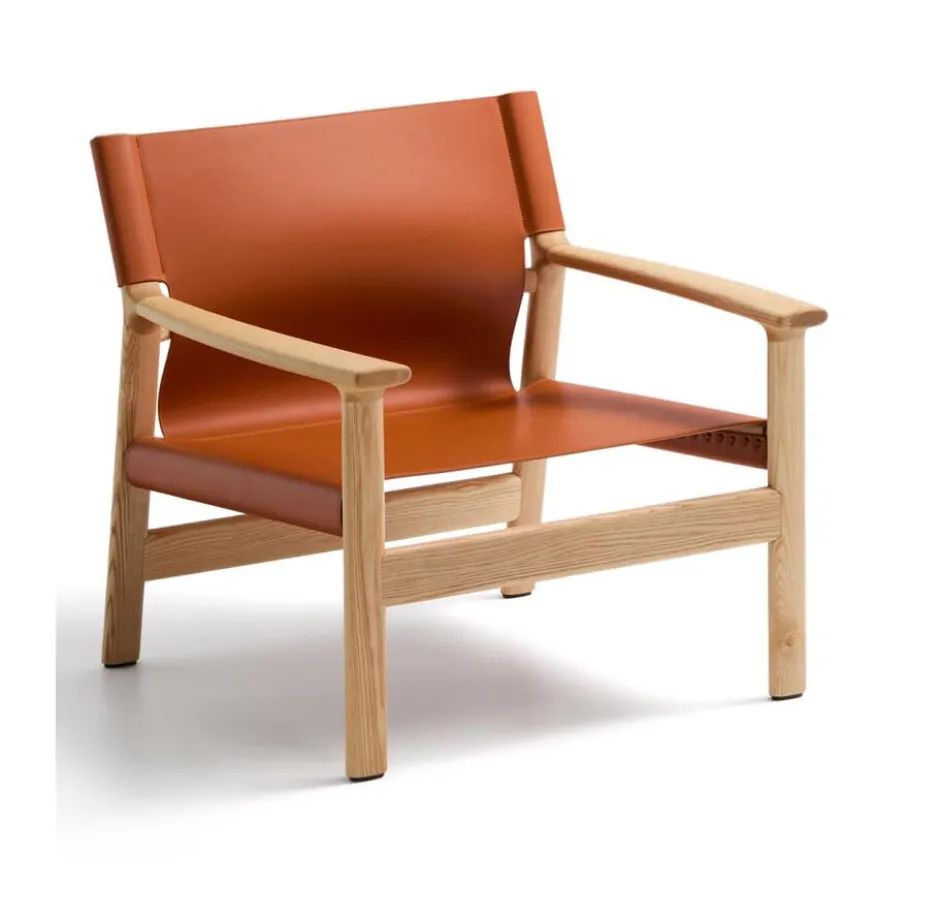 Kave Home Fauteuil Jan Leder en essenhout* Fauteuil Leer / Kunstleer