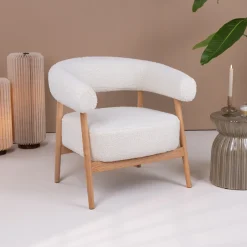 By-Boo Fauteuil Mysa Teddy en eikenhout* Fauteuil Stof / Textiel